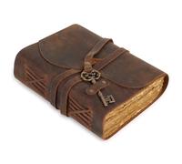GlobeeCraft Leather Journal de Cuero Marrón Oscuro con Llave y Papel Vintage Artesanal, ideal como Diario Personal, Cuaderno Viaje y Libreta Cuero 18x13 cm