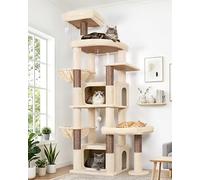 Globlazer Rascador beige XXL para gatos grandes, 192 cm, con 2 cuevas extragrandes, 50 x 30 x 30 cm, plataformas espaciosas, tronco de sisal, rascador estable con soportes para 3 - 5 gatos adultos