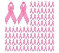 GLOBLELAND 100 piezas Cintas rosas de satén Pines de Solapa Cintas con imperdibles para el cáncer de mama Educación de Salud para Mujeres Para Recoger Donaciones Decoración de Color Sin Cáncer