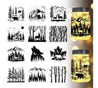 GLOBLELAND 12 unids Bosque Animales Silueta Ventana Pegatinas Montaña Ad Árboles Plástico Silueta Pared Pegatinas Lámpara Se Aferra Pegatinas de Vidrio Decoraciones Arte Mural