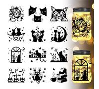GLOBLELAND 12 Unids Dibujos Animados Gato Silueta Ventana Pegatinas Plástico Silueta Pegatinas de Pared Lámpara Se Aferra Calcomanías Decoraciones Decoración del Hogar Arte Mural