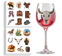 GLOBLELAND 16 hojas 144 piezas Cowboy Horse Glass Bebidas Marcador de bebidas Cactus Vino Pegatinas para Vasos Hombre Pegatinas de Vino Autoadhesivas para Fiesta de Degustación Barbacoa Bodas
