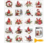 GLOBLELAND 18 Hojas Calcomanías Transferibles Cardenal Navidad 3.9x3.6 Pulgadas Pegatinas de Fricción Invierno Colorido para Taza Jarrón Vidrio Halloween Manualidades Arte Decoración