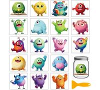 GLOBLELAND 18 Hojas Calcomanías Transferibles Monstruos Lindos 3.9x3.6 Pulgadas Pegatinas de Fricción Peludos Coloridos para Muebles Jarrón Tarro Mason Vidrio Manualidades Arte