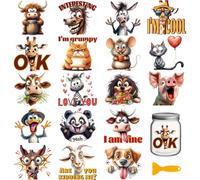 GLOBLELAND 18 hojas coloridas divertidas animales UV DTF taza transferencio pegatinas 3.9x3.6 pulgadas animal DTF transferencio muebles gran formato