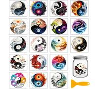 GLOBLELAND 18 hojas de calcomanías de transferencia de Yin y Yang para manualidades de tazas de 3.9 x 3.6 pulgadas, coloridas calcomanías de sol y lunas de Tai Ji, calcomanías de dragón de China para