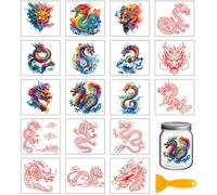 GLOBLELAND 18 hojas de dragones chinos de dibujos animados de colores, transferencias para frotar rojas con dragones orientales y nubes, impermeables, etiquetas adhesivas UV DTF para envolver tazas