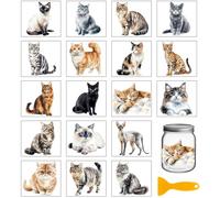 GLOBLELAND 18 hojas de lindos gatos de transferencia para frotar, 3,9 x 3,6 (1) cm, jarrón de gato realista colorido, pegatinas para el hogar, animales, tazas, pegatinas de transferencia para muebles