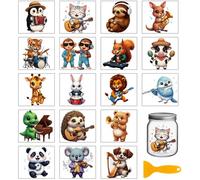 GLOBLELAND 18 hojas de pegatinas animales músicos para decoración de tazas y muebles (gato perro músico mono erizo). Pegatinas para frotar para decorar botellas de jarrones de muebles
