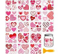 GLOBLELAND 18 hojas de pegatinas de corazón de San Valentín, 9,9x9,1 cm, pegatinas de corazón de amor rosa, fondo de amor, transferencia por fricción para muebles, jarrones, vidrio, manualidades