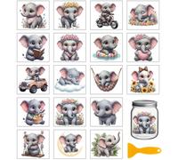 GLOBLELAND 18 hojas de pegatinas de elefante lindo para decoración de tazas y otras creaciones pegatinas impermeables de 3.9x3.6pulgadas representante de flores y animales