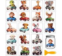GLOBLELAND 18 hojas de pegatinas de transferencia con animales de dibujos animados y coches para manualidades de tazas, 9 x 10 cm, lindos gatos, perros, camiones, conejos, osos y conductores para