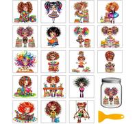 GLOBLELAND 18 hojas de pegatinas de transferencia "Dame con pelo rizado" 3.9 x 3.6 pulgadas, gran señora lectora para frotar, pegatinas coloridas para muebles, jarrones, tarros de conservas