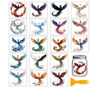 GLOBLELAND 18 hojas de pegatinas de transferencia mágicas de fénix coloridas para manualidades de tazas, 9 x 10 cm, pegatinas mágicas de pájaro de fuego Fenghuang, pegatinas para rascar para botellas