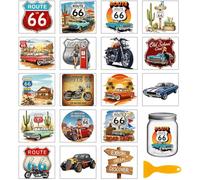 GLOBLELAND 18 hojas de pegatinas de transferencia vintage de ruta 66 Rub On para manualidades de 3,9 x 3,6 pulgadas motocicletas UV DTF Cup Wraps pegatinas clásicas de transferencia para botellas de