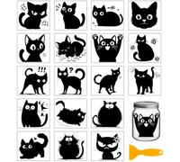 GLOBLELAND 18 hojas de transferencia de frote en forma de gato lindo 9,9x9,1 cm para maceta animal pegatinas para la casa gato negro taza pegatinas de transferencia para muebles tarro de cristal