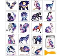 GLOBLELAND 18 hojas pegatinas de transferencia de animales estrellas resistentes al agua 3.9 x 3.6 pulgadas Universo gato pegatinas de ensueño oso y zorro para frotar para botellas jarrones cristal