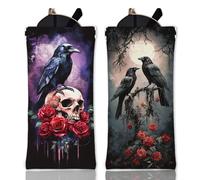 GLOBLELAND 2 fundas suaves para gafas, diseño de cuervo oscuro y ramas marchitas, calavera de viaje, de piel sintética, bolsa portátil para gafas, bolsa para relojes, teléfonos, brochas de maquillaje