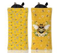 GLOBLELAND 2 Unidades Estuche para Gafas de Abeja Reina, Funda Suave con Margaritas, Bolsa de Viaje de PU con Cierre para Gafas, Relojes y Maquillaje, Diseño Floral de Verano
