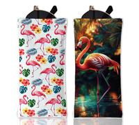 GLOBLELAND 2 Unidades Estuche para Gafas de Flamenco, Funda Suave Tropical con Monstera e Hibisco, Bolsa de Viaje de PU para Gafas, Relojes y Maquillaje, Diseño Floral Exótico