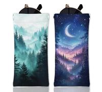 GLOBLELAND 2 Unidades Estuche para Gafas de Montañas, Funda Suave con Cielo Estrellado y Luna Creciente, Bolsa de Viaje de PU para Gafas, Relojes y Maquillaje, Diseño Nocturno