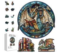 GLOBLELAND 200 rompecabezas de madera de la biblioteca de dragones para niños pequeños, rompecabezas coloridos de lectura de libros de aprendizaje para adultos, preescolar, regalos de cumpleaños