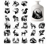 GLOBLELAND 25 hoja pegatinas siluetas animales bosque para jarrón Lobo elefante linterna oso erizo taza tarro ventana decoración interior cristal