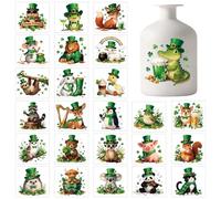 GLOBLELAND 25 hojas de calcomanías adhesivas de animales del día de San Patricio, trébol verde, calcomanías adhesivas de animales del bosque, sombrero, lámpara, tarro para manualidades, decoración del