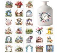 GLOBLELAND 25 hojas de calcomanías adhesivas de colores para puertas y ventanas de jardín, jarrones de Mason, flores, pájaros, reloj, plástico, calcomanías adhesivas para farolillos, jarrones