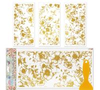 GLOBLELAND 3 hojas de flores doradas y pájaros para muebles, transferencia de 30x15 cm, flores de primavera, transferencia con fricción UV, pegatinas autoadhesivas para decoración de pared