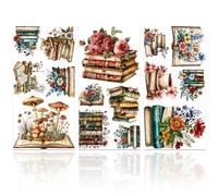 GLOBLELAND 3 piezas de transferencia de muebles de flores de libro vintage de 6 x 12 pulgadas, calcomanías autoadhesivas de arte de pared para dormitorio, sala de estar, escritorio, decoración de mesa