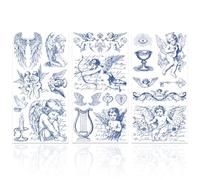 GLOBLELAND 3 piezas de vinilo azul vintage con alas de ángel para muebles, transferencia de 15x30 cm, alas de ángel, transferencia autoadhesiva para decoración de pared, adhesivo para dormitorio, sala