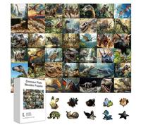 GLOBLELAND 300 piezas 42 dinosaurios atlas rompecabezas de madera para aprender para niños pequeños 11.22x15.16 pulgadas coloridas placas de dinosaurio jurásico rompecabezas de madera regalos de