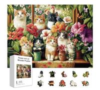 GLOBLELAND 300 Rompecabezas de Madera con Diseño de Flores Y Gatos para Adultos Coloridos Y Únicos con Formas de Animales Y Gatos para Navidad Halloween Y Cumpleaños