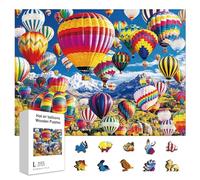GLOBLELAND 300 Rompecabezas de Madera con Globos Aerostáticos para Adultos con Paisajes Únicos Y Coloridos Ideal para Navidad Halloween Y Cumpleaños