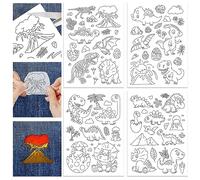 GLOBLELAND 4 hojas de 28 piezas de dinosaurios solubles en agua, estabilizadores de costura a mano, palo de dragón y puntada, diseños de bordado para tela, bordado, práctica, patrones de bordado,