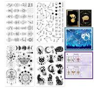 GLOBLELAND 4 hojas de tarjetas de tarot, sellos transparentes para hacer tarjetas, 12 signos del zodiaco, sellos transparentes de silicona para adivinación de gato mágico, sellos transparentes para