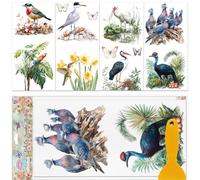 GLOBLELAND 4 hojas de transferencia de muebles de pájaros raros, 11.8 x 5.9 pulgadas, colibríes, loros, flores y hojas, calcomanías autoadhesivas para dormitorio, sala de estar, mesa de escritorio