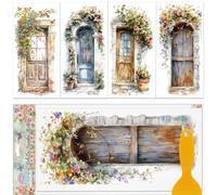 GLOBLELAND 4 hojas vintage para marco de puerta de transferencia de muebles, 11.8 x 5.9 pulgadas, flores, árboles, plantas verdes, calcomanías autoadhesivas UV, arte de pared para muebles, habitación,