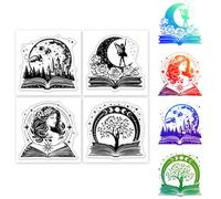 GLOBLELAND 4 sellos transparentes de silicona con diseño de libro mágico y fases lunares para manualidades, álbumes de recortes, sellos transparentes para hacer tarjetas, álbumes de fotos, diario,