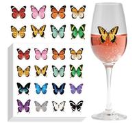 GLOBLELAND 8 hojas 128 pegatinas de mariposas estáticas coloridas pegatinas reutilizables insectos de vidrio extraíble marcadores de bebidas animales pegatinas de vino para fiestas barbacoas fiestas