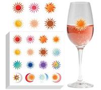 GLOBLELAND 8 hojas de 128 piezas de sol y luna estáticas adhesivas pegatinas reutilizables sol arco iris extraíble vidrio marcadores de bebidas solares pegatinas de vino para fiestas barbacoas fiestas