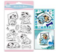 GLOBLELAND Almohadillas transparentes de silicona representante de perros en pijama Rigolos perfectos para la creación de tarjetas. Diseños de animales en forma de hueso. Ideal para álbumes de