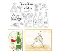 GLOBLELAND Botella de Vino Sello Transparente Copa de Vino Copa Cerveza Champán Silicona Sello Transparente Tarjeta de Sello para Tarjetas de Álbum de Recortes de Bricolaje Hacer Fotos Decorativas