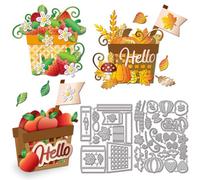 GLOBLELAND Caja 3D de Acción de Gracias de otoño, troqueles metálicos para scrapbooking, plantillas de repujado, plantillas de corte de papel, set de plantillas de calabaza, hongos, fresas, manzanas