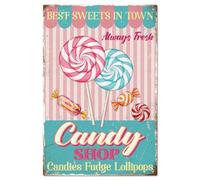 GLOBLELAND Cartel de chapa "Best Sweets In Town", cartel de metal para tienda de golosinas, cartel vintage de 30,5 x 20,3 cm, divertido cartel de chapa para casa, granja, bar, cafetería, club