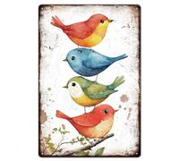 GLOBLELAND Cartel de Hojalata de Metal con Pájaros Lindos en Acuarela Animales Divertidos Pájaros Rama Pintura Vintage Carteles de Hojalata 12x8 pulgadas Arte de Pared Retro Placa Póster para
