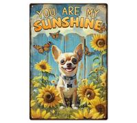 GLOBLELAND Cartel de Hojalata Metálico Chihuahua Girasol 8x12 pulgadas Vintage My SunShine Carteles de Hojalata de Pintura de Perro Póster de Pared Placa para Sala de Estar Habitación de Amantes de