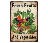 GLOBLELAND Cartel de metal de frutas y verduras, 8 x 12 pulgadas, "frutas y verduras frescas", pintura vintage, cartel de chapa, placa para decoración de pared de cocina, soporte de mercado de