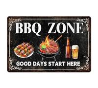 GLOBLELAND Cartel de metal para barbacoa, 12 x 8 pulgadas, para barbacoa, alimentos, cartel decorativo para bistec, cerveza, bebidas, cocina, pared, placa de metal para el hogar, habitaciones